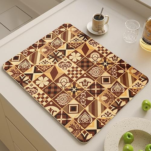 Gambo Abtropfmatte Braun Retro Muster Spülbeckenmatte Für Geschirr,Umweltfreundlich,Hitzebeständig,rutschfest,Wasserfiltermatte,Starke Wasseraufnahme,Leicht Zu Reinigen,40 X 60 cm