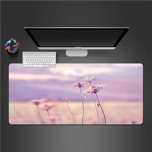 Mauspad XXL, 900x400x2mm Große Blume Lila Gaming Mauspad, rutschfest Schreibtischunterlage, Waschbares Mousepad mit Vernähte Kanten für Gamer PC Maus und Tastatur
