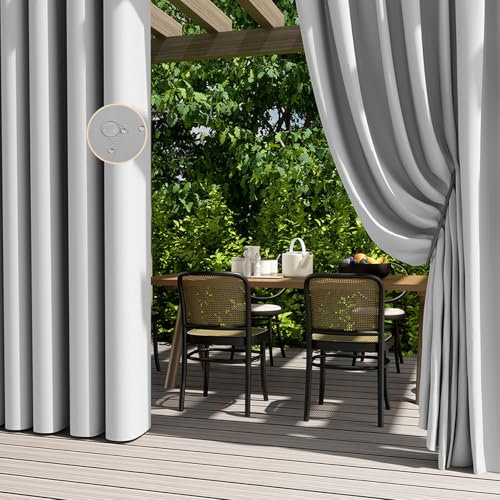 Hiseng 1 Stück Outdoor Vorhänge Wasserdicht Verdunkelungsvorhang mit Ösen, Outdoorvorhänge Wetterfest Sichtschutz Sonnenschutz Blickdicht Vorhang für Pergola Terrasse (132x243cm,Hellgrau)