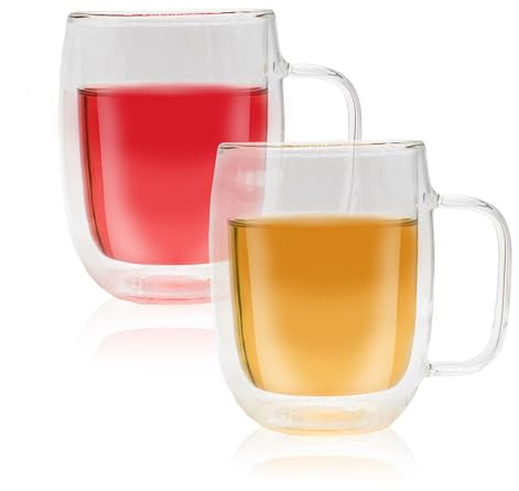 Horae - Duo de tasses en verre transparent double paroi 330ml - Résiste à la chaleur - Joli mug transparent pour thé, infusions, café, cappuccino