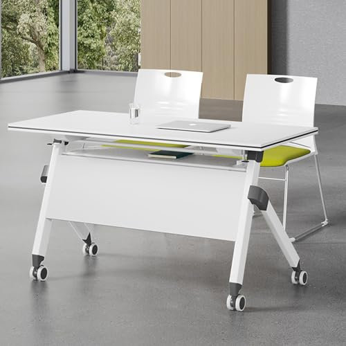 Klappbarer Konferenzraumtisch mit feststellbaren Rädern, modern, weiß, mobiler Konferenz-Lösung, klappbarer mobiler Trainingstisch für Büro, Klassenzimmer, tragbarer Konferenztisch für Meetings (4)