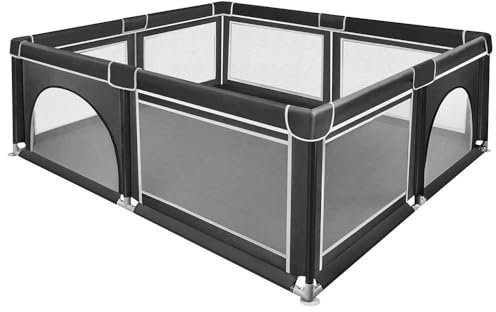 Parque infantil modulable, 180 x 150 x 66 cm, tejido Oxford/con bolsa de almacenamiento/seguro y cómodo, actividades para padres e hijos (gris oscuro/negro)