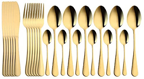 PLMNBQWE Flatware Sets 24 Pcs Black Gold Tableware Set 18/10 Stainless Steel Cutlery Set Forks Knives Spoons Dinner Kitchen Dinne