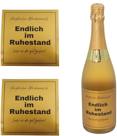 MilaBoo Goldene Flaschenetiketten zum Ruhestand – 2er Set – 10 × 10 cm – Etiketten für Wein-, Sekt- & Whiskyflaschen – Geschenk zum Renteneintritt