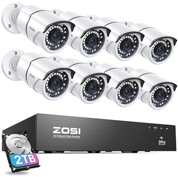ZOSI 4K PoE CCTV Camera System, 8x 5MP Outdoor Indoor PoE Security Cameras
