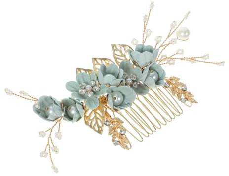 Healvian Peigne À Cheveux De Mariée En Cristal Vert Sauge Accessoire En Alliage Pour Mariage Décoration Élégante Pour Demoiselles D'Honneur Et Occasions Spéciales 5.91X2.36X0.20In