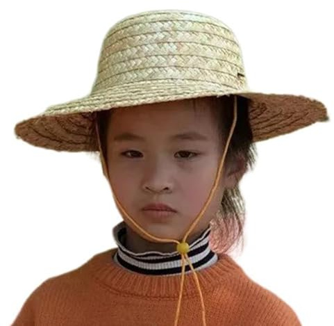 NVOQILIN Chapeau de Paille Unisexe pour Enfants, 3-8 Ans, Chapeau de Soleil de Protection Solaire, Chapeau de Pêcheur de Plage, Kaki - Diamètre : 31 Cm