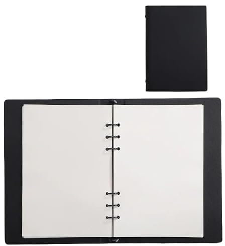 MTKSFDC Notizbuch Liniert Office PU Writing Leather Card Notepad Black Minimalist Paper Leaf Inner Page Business Hand Notebook Account Loose(White Blank Page)