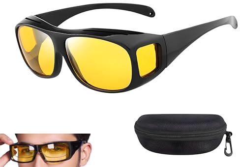 Polarized Night Driving Over Glasses, Lightweight Anti Glare Night Vision Driving Glasses TAC Yellow Lens with Side Shields Fashion Headlight Glasses for Men Women