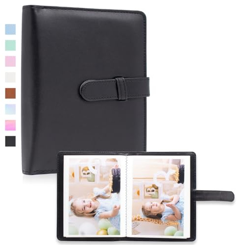 Photo Album 4x6 Photos - 68 Pockets Small Mini Capacity Premium Vegan Leather Cover Album, Portable Wallet Photo Case for Boys Girls Birthday Wedding (Black)