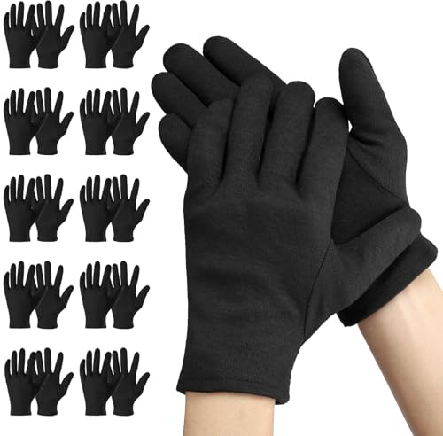 Einfa Guantes Negro Algodón - 10 Pares (20 Piezas) Cotton Gloves Media para Conductores - 23cm M Guantes Trabajo Portero Hombre Mujer - Gloves de Mecanico Protección