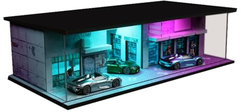 1/64 Neon Style LED Diorama Display Case - Compatible with Hot Wheels Matchbox Mini GT Diecast Cars, for Model Car & Figures Display and Storage (Vehicles Not Included)