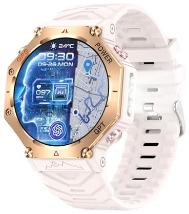 GPS Montre Connectée Assistant vocal AI Appels Bluetooth Grande Cadran Homme Femme de Sport étanche 3ATM multi activités Podomètre 12 jours d'autonomie Moniteur Fréquence suivi de la Pression