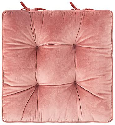 Cord Seat Cushion with Ties, Pink 42x42x8cm, Soft Upholstered Square Pad for Indoor Use, Quilted Design, Comfortable Chair Cushion for Living Room Dining Room