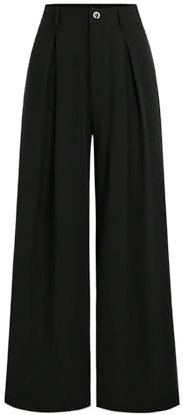 SOLY HUX Pantalones largos para mujer, elegantes pantalones de Palazzon, pantalones de oficina, informales, pantalones de traje con cremallera, pantalones de tela, pantalones rectos anchos, Negro , M
