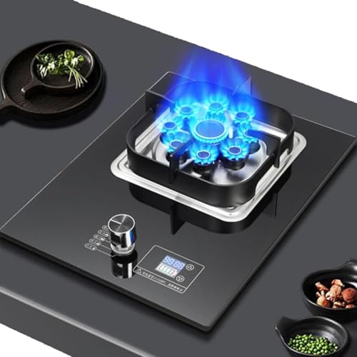 THEGA Stufa A Gas 5,2 KW, Fornello A Gas con Timer A Fuoco Alto A Nove cavità, Griglia per Pentole in Ghisa in Vetro Temperato, con Protezione Antispegnimento(NG)