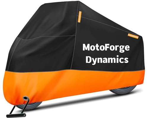 MotoForge Dynamics vattentätt motorcykelskydd – 210D Oxfordtyg med UV-skydd, låshål, vindtäta remmar, reflekterande remsor, förvaringsväska – passar L/XL/XXL/XXXL (XXXL 293 × 112 × 130)