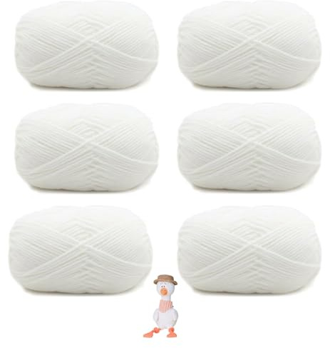 Häkelgarn, 6 Stück 50g Baumwolle zum Häkeln, Weiß Wolle zum Häkeln, Handstrickgarn Baumwollgarn, Weiches Crochet Yarn, für Stricken und DIY Kunsthandwerk(Weiß)