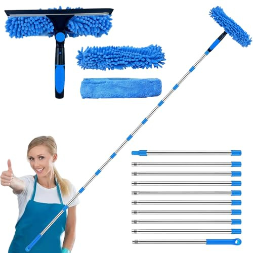 Window Cleaning Equipment, XRCHAA 4.2m Extendable Window Cleaning Pole With Telescopic Long Handle 10 Pole Window Squeegee Cleaner Kit For Indoor/Outdoor High Window, Wall, Car, Home,RV