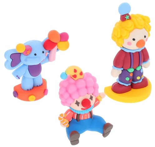 DECOMELODY Clown-Miniatur 3-Teiliges Set Mit Stehender Und Sitzender Clownstatue Sowie Elefantenstatue Mini-Clown-Ornamente Für Tisch Kuchen Bücherregal Büro Und Gartendekoration