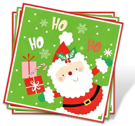 Snyvpra Servietten Weihnachten 40 Stück Weihnachtsservietten mit Motiv Ho Ho Ho, Weihnachts Servietten für Weihnachten Tischdeko, Festliche Papierservietten für Party, Dinner, Deko 16,5x16,5cm