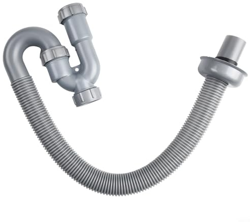 Solaughguy U-Shaped Sink Drain Pipe for Washbasin, Retractable Waste Trap with Large Diameter Flow Design, Compatible with Standard Plumbing Fixtures, Gray Plastic