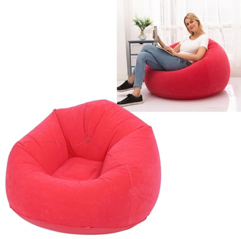 lvifloae Aufblasbarer Sitzsack-Stuhl für Erwachsene, PVC-beflockter aufblasbarer Lounge-Sessel, Einzelperson, beflockte Sofa-Liege, geeignet zum Ansehen von Filmen, Schlafzimmer, (Rot)