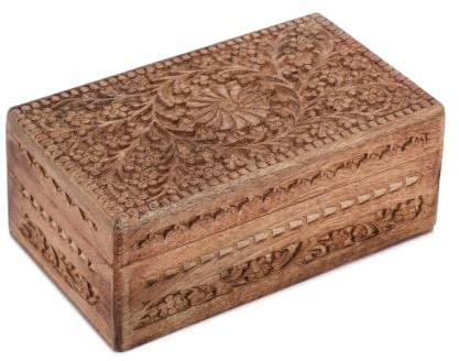 Ajuny Boîte à Bijoux en Bois 25 x 15 cm, Coffret Floral Vintage Sculpté