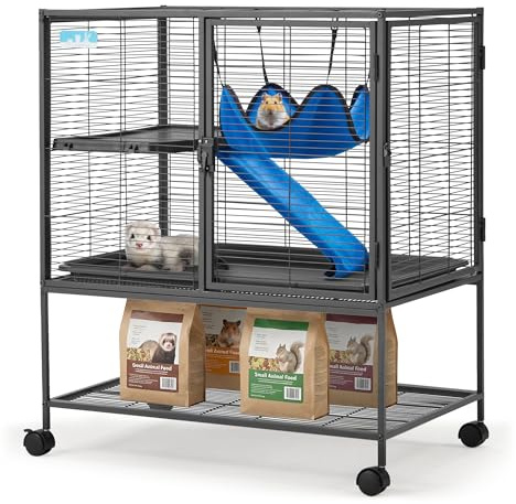 Fragess Großer Rollkäfig aus Metall, 101,6 cm, 2-stöckig, für Frettchen, Chinchillas, Ratten, mit 1,3 cm Gitterabstand, abnehmbarer Rampe und Plattform (mittel)