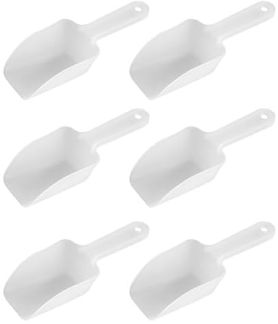 Beavorty Lot de 6 Pelles à Glace en Plastique Blanc Petite Pelle à Farine Multifonction Cuisine et Buffet Ustensiles Cuisine Pratiques pour Fêtes et Bars Poignée Ergonomique Accessoire