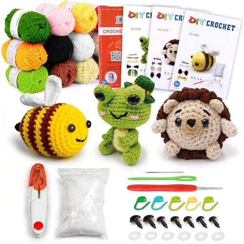 PYOCRD Häkelset für Anfänger mit Videoanleitung, Amigurumi Häkeltiere Set