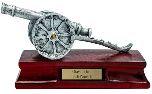 Pokal mit Gravur Wunschtext, Kanone Torjäger | Personalisierte Auszeichnung für Fußball WM & Sport Events, inkl. Marmorsockel, Geschenk-Trophäe für Kinder