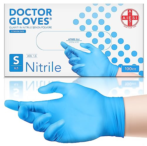 AIESI® Guanti in Nitrile monouso senza polvere azzurri per uso professionale DOCTOR GLOVES