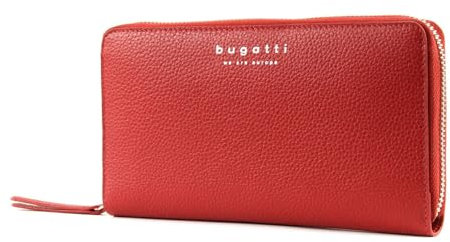 bugatti Linda Geldbörse Damen Groß 18CC - Frauen Geldbeutel mit Reißverschluss Lang - Damengeldbörse Langbörse Portemonnaie im Querformat, Rot