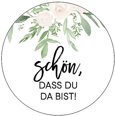 Schokoladenseite 48 x Aufkleber Schön dass du da bist - 40 mm, Design Greenery 174420, Sticker geeignet für Hochzeit Gastgeschenk Taufe Kommunion Geburtstag Feste Geschenke