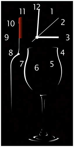 Wallario Design-Wanduhr Rotwein bei Nacht aus Glas, Motiv-Uhr Größe 30 x 60 cm, weiße Zeiger