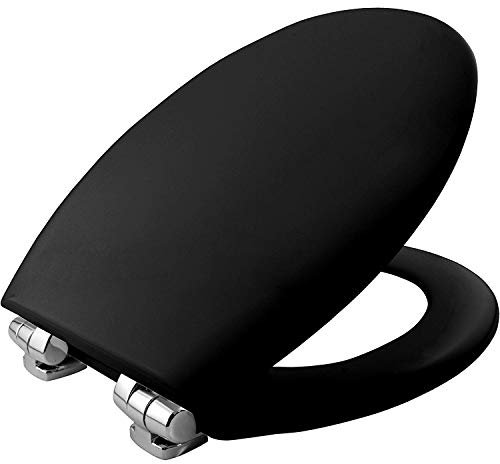 BEMIS New York Ultra-Fix Soft Close Toilet Seat. Wooden Toilet Seat with Water Based Paint for Easy Clean with Chrome Hinges, Universal & Easy Installation, Black