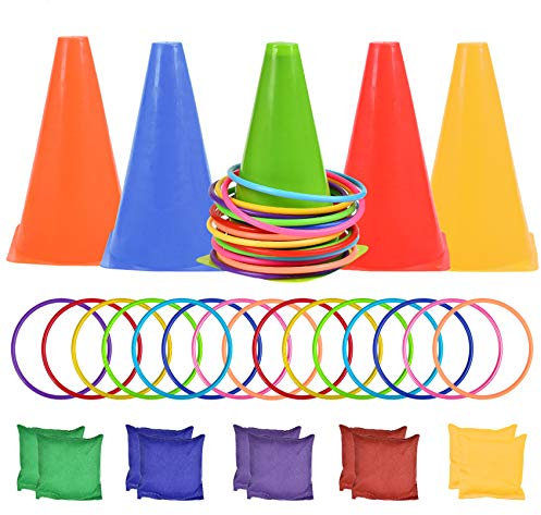 BUYGOO 30Pcs 3 in 1 Ringwurfspiel Wurfspiel Outdoorspiele Ringwurfspiel Ringe Werfen Wurfspiel Wurf Spiel Outdoor Ringwurfspiel Ring Spaß Sitzsack Werfen Spiel, für Garten Party
