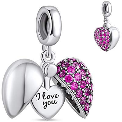NINGAN “I Love You (Ich liebe dich)” Herz Charm-Anhänger 925 Sterling Silber Charm Bead für europäische Armbänder und Halsketten (Lila)