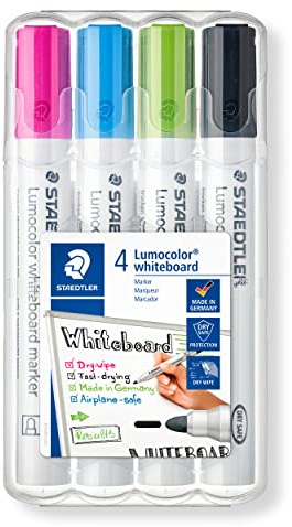 STAEDTLER 351 WP4-1 Lumocolor Whiteboard Marker. Estuche exclusivo box con 4 marcadores para pizarra blanca, colores surtidos
