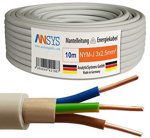 TechMech 10m NYM-J 3x2,5 mm² Mantelleitung Feuchtraumkabel Elektrokabel Kupfer Made in Germany