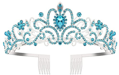 COCIDE Blaues Tiara-Krone, Kristall-Stirnband, Prinzessinnenkrone mit Kämmen, Braut-Stirnbänder, Brautschmuck, Hochzeit, Abschlussball, Geburtstag, Party, Haarschmuck, Schmuck für Damen und Mädchen
