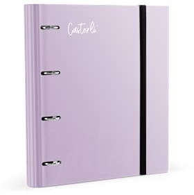 Casterli - Carpeta 4 anillas troquelada color Basic, Tapa forrada mate, Tamaño 320 x 275 x 40 mm, colores surtidos, Anillas de 40mm (LILA)