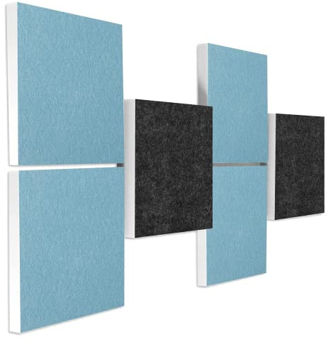 platino24 Akustikpaneele aus Basotect G+ mit Akustikfilz I 6 Stück I 27,5 x 27,5 cm I 3D Wandpaneele in Hellblau & Anthrazit I Paneele aus Schaumstoff I Schalldämmung in Büro & Wohnung