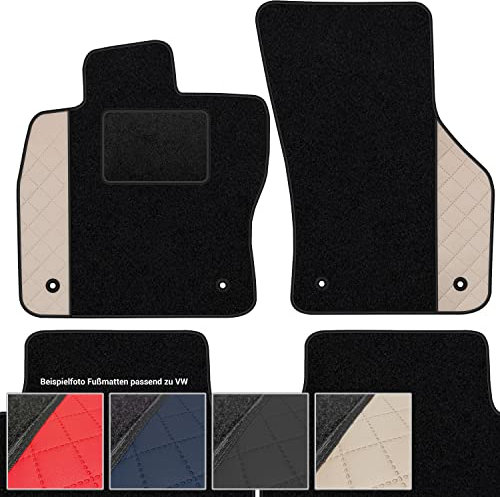 moto-MOLTICO Fußmatten Auto Velours Autoteppiche Schwarz Automatten Set 4-teilig - Auffälliges Design - passend für VW Polo V 6R 2009-2017 (Beiges Muster)