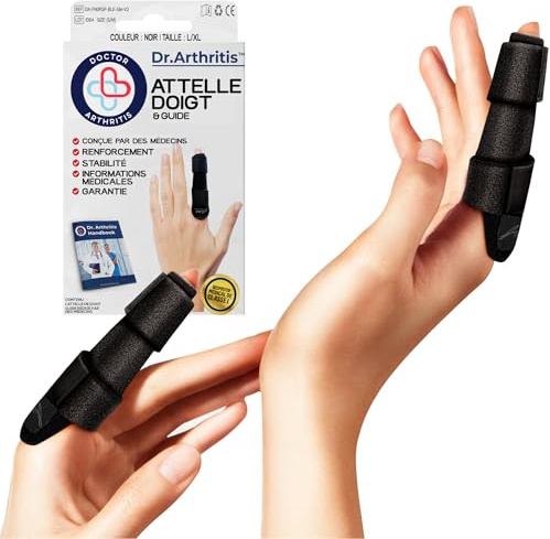 Läkare utformade, snäppfingerstöd – mellanfinger, ringfinger, pekfinger och lillfinger – vadderat stöd för rätning, skydd och stöd för fingrarna (svart, förpackning med 2, storlek L/XL)