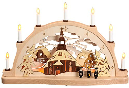 Rudolphs Schatzkiste Schwibbogen Seiffener Kirche mit Kurrende EL. Beleuchtung BxHxT 52x33x8,5cm NEU Lichterbogen Fensterbogen Spitzbogen Erzgebirge Weihnachten Bergbau Bergmann Licht Holz Dekoration