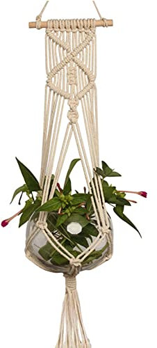 UNKCEST 1 Paquet Suspension en Macramé pour Plante, 110cm Suspension Corde de Coton Plante Solide & Exquis Macramé Porte Pot -Tissés à la Main Fleurs en Macramé pour Balcon Décoration du Jardin