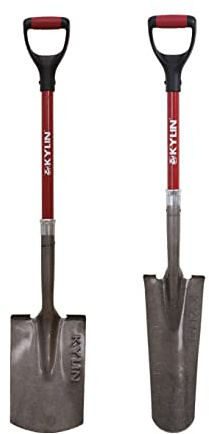 KYLIN Garden Spade Shovel and Drain Spade for Digging Trenches Gardening Construction Heavy Duty Fiberglass D-Handle Shovel 2-Piece Set