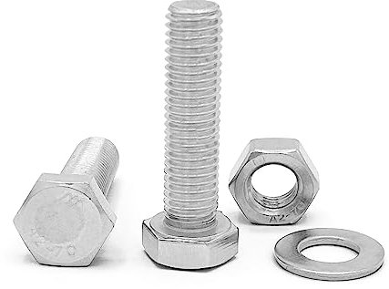 NOLDAR | Viti a testa esagonale in acciaio inox AISI 304 (A2). Misura M12 x 40 mm. Include 10 bulloni con 10 dadi e 10 rondelle (30 pezzi). Viti con filettatura completa